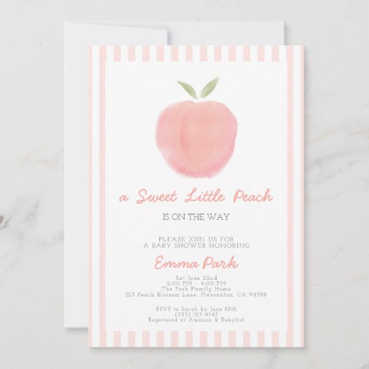 Pink Sweet Little Peach Baby Dusche Einladung (Vorderseite)