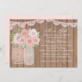 Pink Sweet Mason Jar & Wood Baby Dusche laden Einladung (Vorne/Hinten)