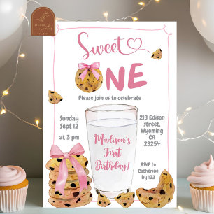 Pink Sweet One Birthday Party Illustration Einladung
