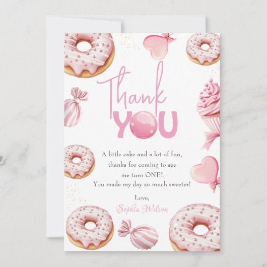 Pink Sweet One Geburtstag Danke (Vorderseite)