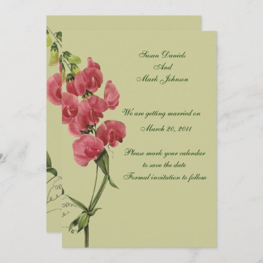 Pink Sweet Pea Blume Hochzeit speichern das Datum Save The Date (Vorne/Hinten)