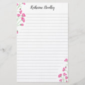 Pink Sweet Pea Floral Add Names Lined Briefpapier (Vorderseite)