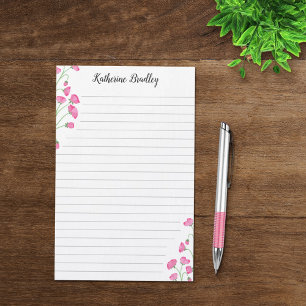 Pink Sweet Pea Floral Add Names Lined Briefpapier