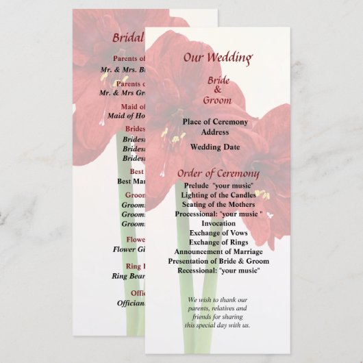 Pink Sweet Pea Heart Wedding Program Programm (Vorne/Hinten)