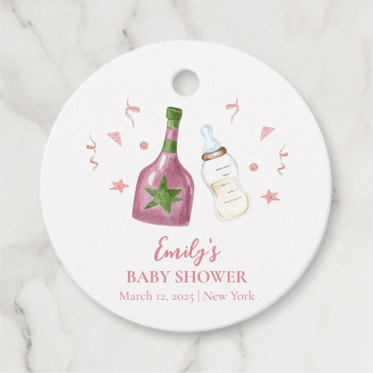 Pink Sweet Poppin Champagner Flaschen Babydusche Geschenkanhänger (Vorderseite)