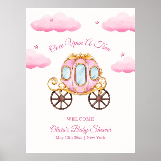 Pink Sweet Princess Carriage Baby Shower Welcome Poster (Vorne)