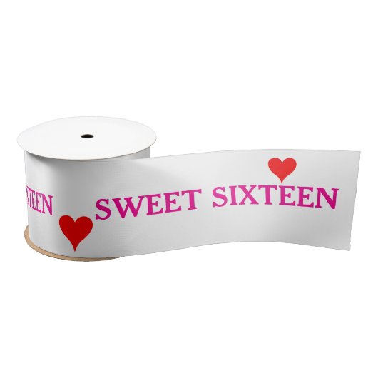 Pink Sweet Sixteen Red Hearts  Satinband (Spule)