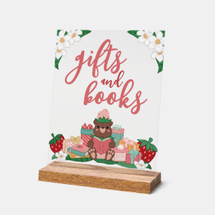 Pink Sweet Strawberry Bear gibt Bücher Kinderdusch Acrylschild