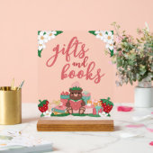 Pink Sweet Strawberry Bear gibt Bücher Kinderdusch Acrylschild (Hochzeit)