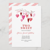 Pink Sweet TWO Valentine Heart Balloon Geburtstag Einladung (Vorne/Hinten)