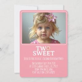 Pink Sweet Two Year Old Girl Photo Party Invite Einladung