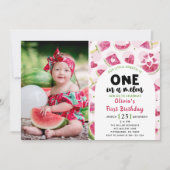 Pink Sweet Watermelon Geburtstag 1. Geburtstag Fot Einladung (Vorderseite)