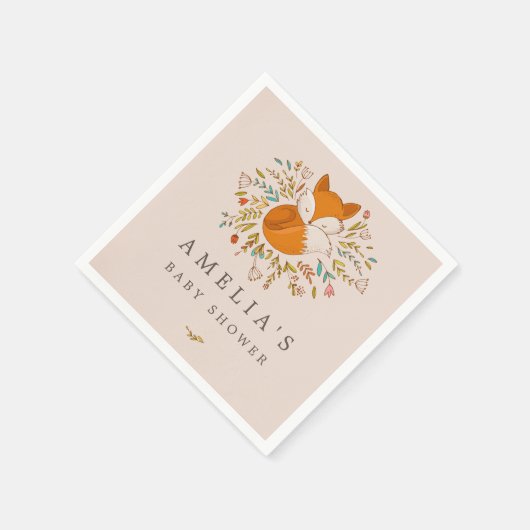 Pink Sweet Woodland Fox Babydusche Napkin Serviette (Ecke)