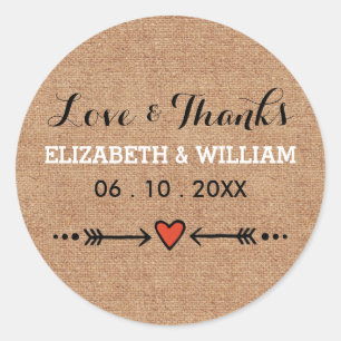 Pink Sweethearearts & Arrows Burlap Liebe und Dank Runder Aufkleber