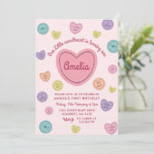 Pink Sweetheart Candy Valentine Birthday Einladung (Stehend Vorderseite)