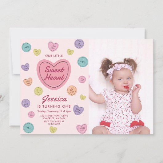 Pink Sweetheart Candy Valentine Birthday Foto Einladung (Vorderseite)