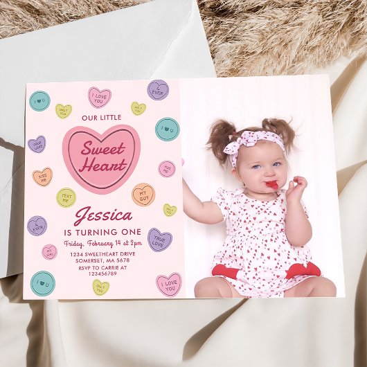 Pink Sweetheart Candy Valentine Birthday Foto Einladung