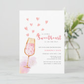 Pink Sweetheart Champagne Valentines Baby Dusche Einladung (Stehend Vorderseite)