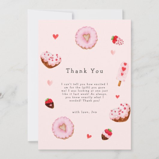 Pink Sweetheart Donuts Valentines Baby Dusche Dankeskarte (Vorderseite)