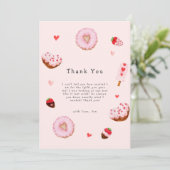 Pink Sweetheart Donuts Valentines Baby Dusche Dankeskarte (Stehend Vorderseite)