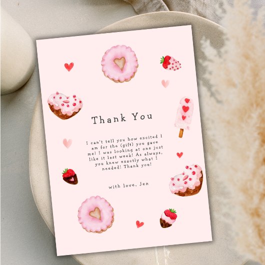 Pink Sweetheart Donuts Valentines Baby Dusche Dankeskarte