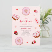 Pink Sweetheart Donuts Valentines Baby Dusche Einladung (Stehend Vorderseite)