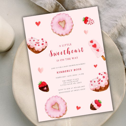 Pink Sweetheart Donuts Valentines Baby Dusche Einladung