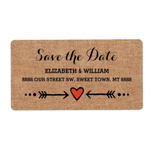 Pink Sweethearts & Arrows Burlap Save the Date (Vorne)