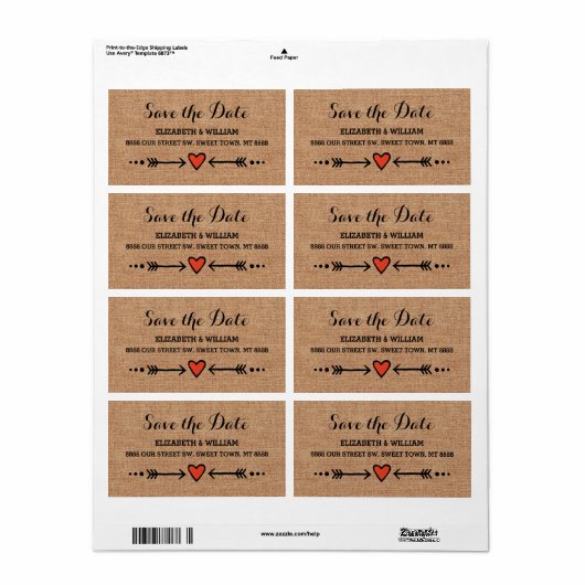 Pink Sweethearts & Arrows Burlap Save the Date (Vorne)