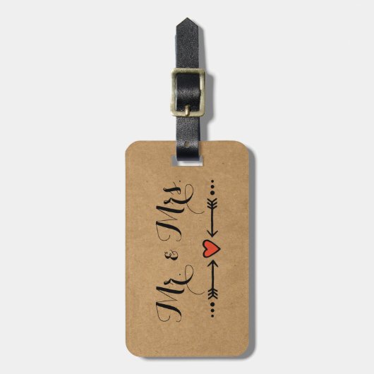 Pink Sweethearts & Arrows Rustic Style - Mr & Mrs. Gepäckanhänger (Vorderseite vertikal)