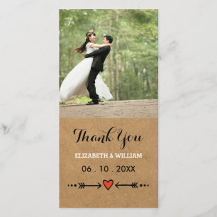 Pink Sweethearts & Arrows Rustic Wedding Vielen Da Dankeskarte