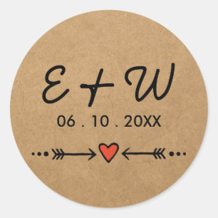 Pink Sweethearts & Arrows Rustikale Hochzeitsiniti Runder Aufkleber