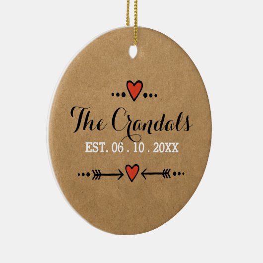 Pink Sweethearts & Arrows Rustikale Landhochzeit Keramikornament (Rechts)