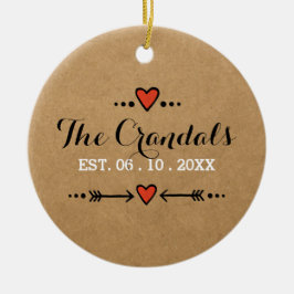 Pink Sweethearts & Arrows Rustikale Landhochzeit Keramikornament