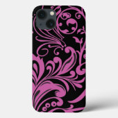 Pink SwirbelDamask Muster auf schwarz Case-Mate iPhone Hülle (Rückseite)