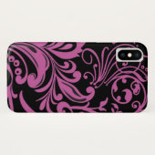 Pink SwirbelDamask Muster auf schwarz Case-Mate iPhone Hülle (Rückseite (Horizontal))