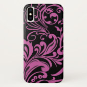 Pink SwirbelDamask Muster auf schwarz Case-Mate iPhone Hülle (Rückseite)