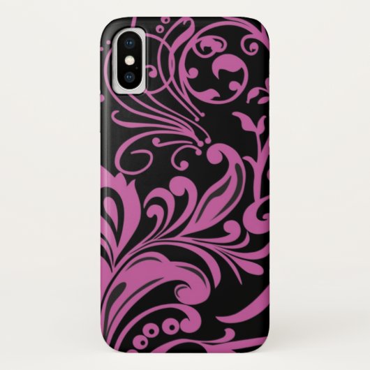 Pink SwirbelDamask Muster auf schwarz Case-Mate iPhone Hülle (Rückseite)