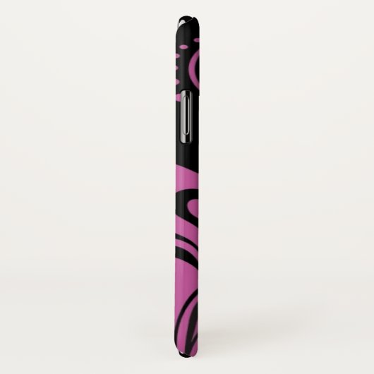 Pink SwirbelDamask Muster auf schwarz Case-Mate iPhone Hülle (Hinten/Rechts)