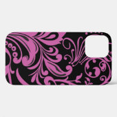 Pink SwirbelDamask Muster auf schwarz Case-Mate iPhone Hülle (Rückseite (Horizontal))