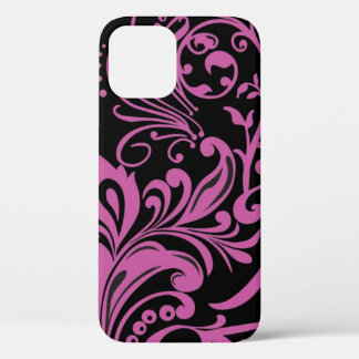 Pink SwirbelDamask Muster auf schwarz Case-Mate iPhone Hülle