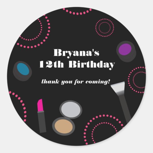Pink Swirl Black Makeup Gastgeschenk Stickers (Vorderseite)