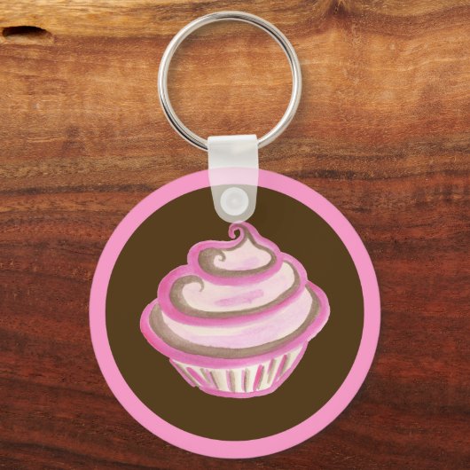 Pink Swirl Cupcake Schlüsselanhänger (Vorderseite)