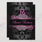 Pink Swirl Damask Sweet16 Birthday Einladung (Vorne/Hinten)