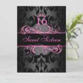 Pink Swirl Damask Sweet16 Birthday Einladung (Stehend Vorderseite)
