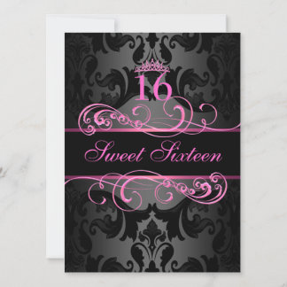 Pink Swirl Damask Sweet16 Birthday Einladung