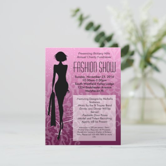 Pink Swirl Silhouette Mode Einladungen anzeigen (Stehend Vorderseite)