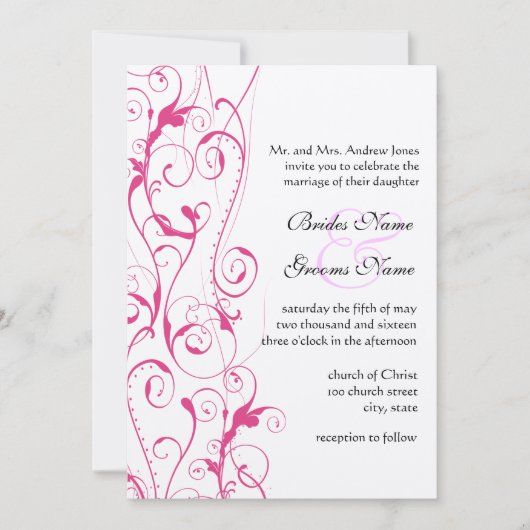 Pink Swirls Wedding Invitations Einladung (Vorderseite)