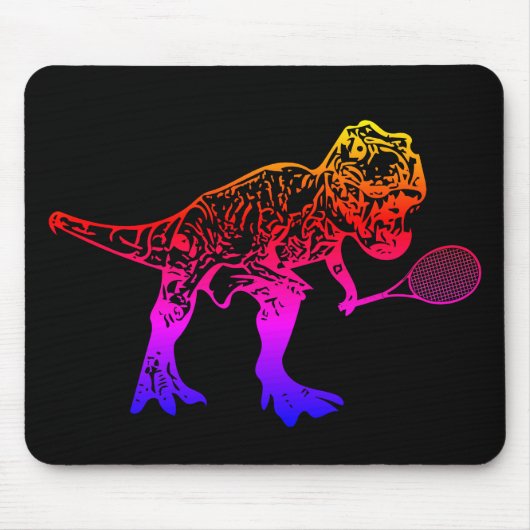 Pink T-Rex Dinosaur Tennis Player on Black Mousepad (Vorne)
