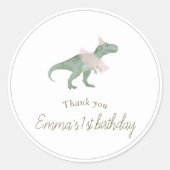 Pink T Rex Tutu Birthday Round Sticker (Vorderseite)